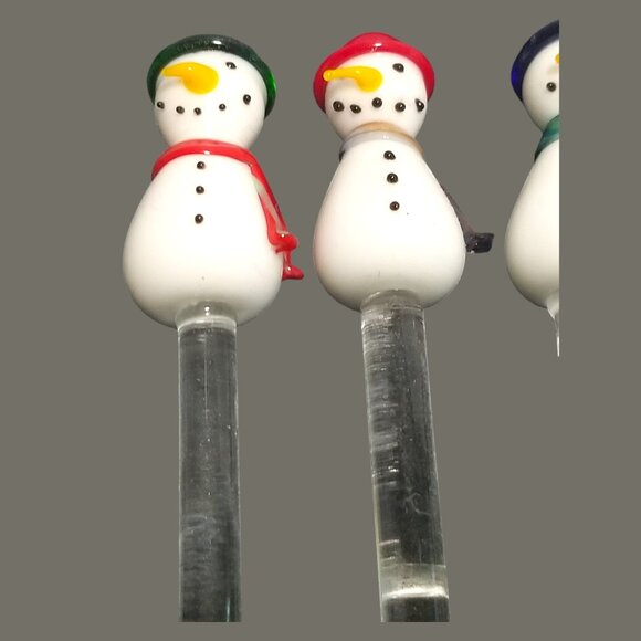 Glass Swizzle Sticks Set-6 Frosty Snowman Holiday's Barware Collection Boston - Picture 5 of 12